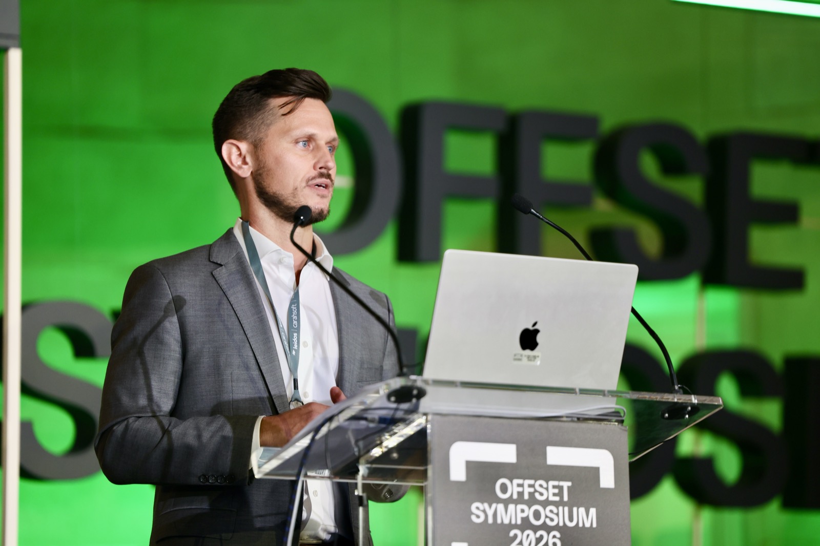 Kyle Turner presenting TrackVia at the 2026 OFFSET Symposium, Washington D.C.